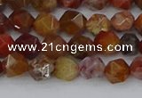 CAA1000 15.5 inches 6mm faceted nuggets red moss agate beads