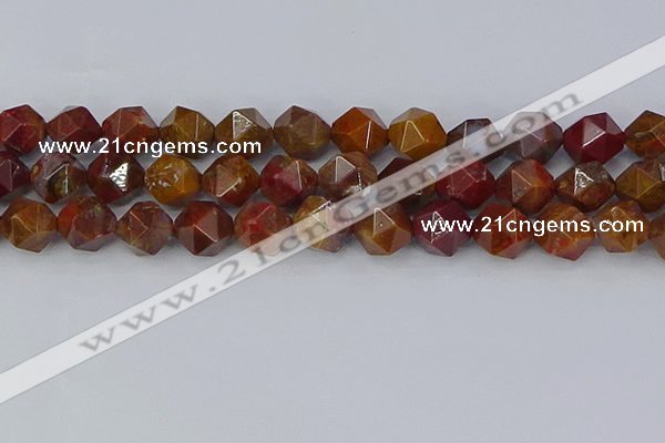 CAA1003 15.5 inches 12mm faceted nuggets red moss agate beads