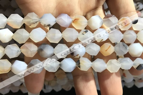 CAA1232 15.5 inches 10mm faceted nuggets matte dendritic agate beads