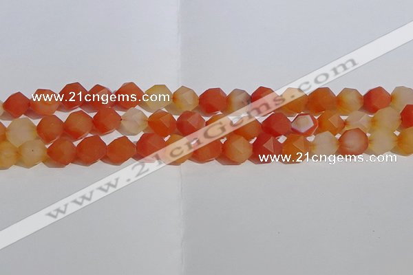 CAA1238 15.5 inches 10mm faceted nuggets matte red agate beads