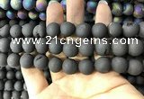 CAA1341 15.5 inches 12mm round matte plated druzy agate beads