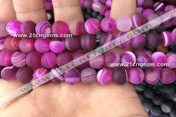 CAA1503 15.5 inches 12mm round matte banded agate beads wholesale
