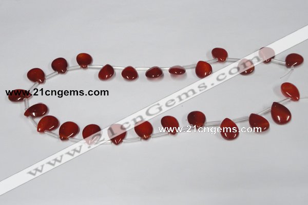 CAA186 Top-drilled 12*16mm flat teardrop red agate gemstone beads