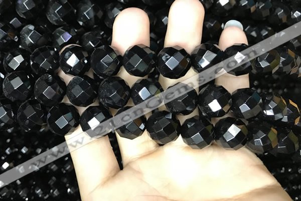 CAA2423 15.5 inches 20mm faceted round black agate beads wholesale