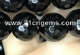 CAA2430 15.5 inches 14mm faceted round black agate beads wholesale