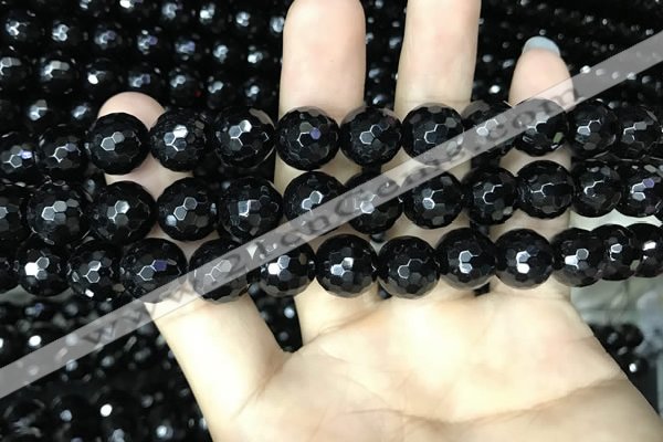 CAA2430 15.5 inches 14mm faceted round black agate beads wholesale