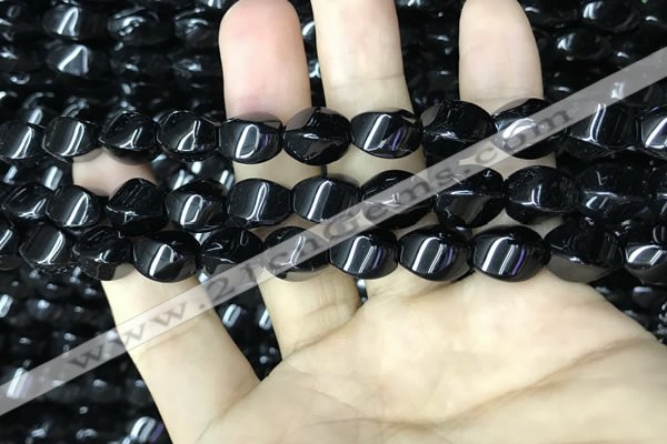 CAA2485 15.5 inches 8*12mm twisted rice black agate beads