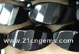 CAA2492 15.5 inches 10*20mm faceted & twisted rice black agate beads