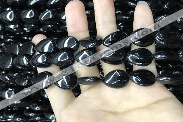 CAA2547 15.5 inches 10*14mm flat teardrop black agate beads wholesale