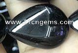 CAA2551 15.5 inches 18*25mm flat teardrop black agate beads wholesale