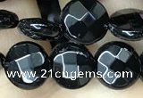 CAA2581 15.5 inches 12mm faceted coin black agate beads wholesale