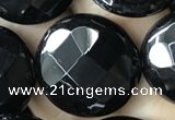 CAA2587 15.5 inches 30mm faceted coin black agate beads wholesale