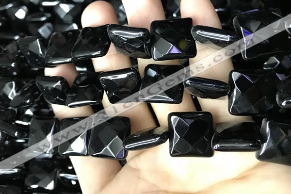 CAA2614 15.5 inches 25*25mm faceted square black agate beads