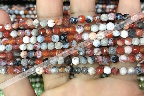 CAA2818 15 inches 4mm faceted round fire crackle agate beads wholesale