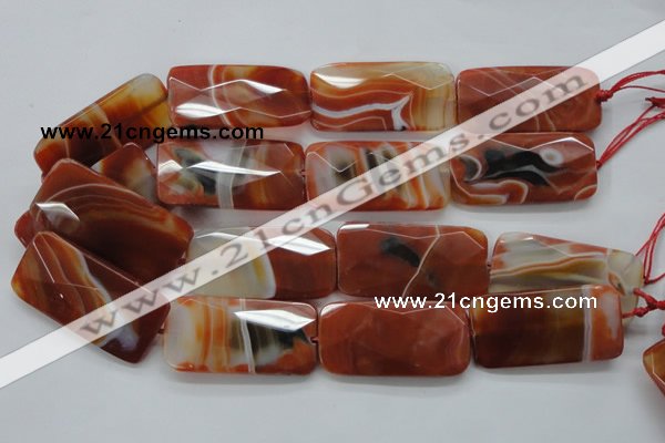 CAA309 15.5 inches 25*50mm faceted rectangle red line agate beads