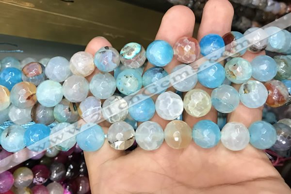 CAA3131 15 inches 12mm faceted round fire crackle agate beads wholesale