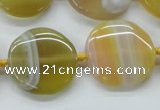 CAA319 15.5 inches 25mm flat round yellow line agate beads