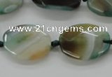 CAA337 15.5 inches 18*25mm faceted oval green line agate beads