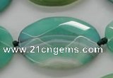 CAA338 15.5 inches 30*40mm faceted oval green line agate beads