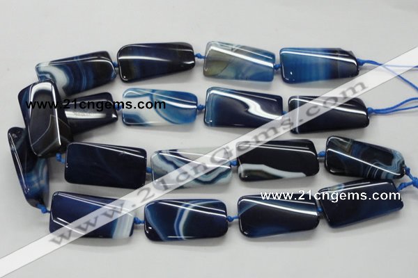 CAA345 15.5 inches 20*45mm twisted rectangle blue line agate beads