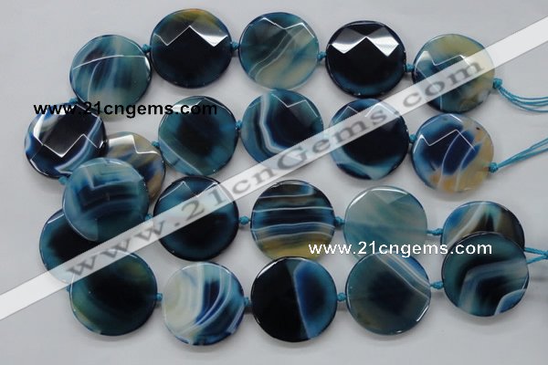 CAA349 15.5 inches 34mm faceted coin blue line agate beads