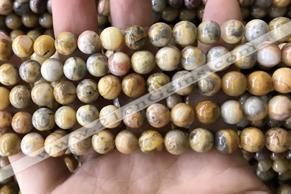 CAA3603 15.5 inches 8mm round yellow crazy lace agate beads