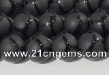 CAA3655 15.5 inches 6mm round matte & carved black agate beads