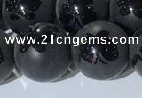 CAA3668 15.5 inches 12mm round matte & carved black agate beads