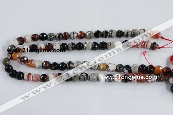CAA384 15.5 inches 8mm faceted round fire crackle agate beads