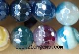 CAA5558 15 inches 6mm faceted round AB-color banded agate beads