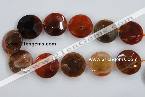 CAA571 15.5 inches 35mm faceted flat round dragon veins agate beads