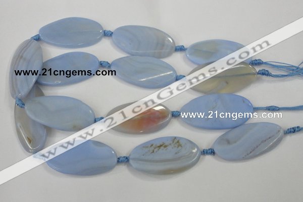 CAA746 15.5 inches 24*48mm twisted oval blue lace agate beads wholesale