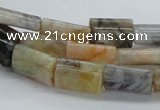 CAB136 15.5 inches 10*15mm flat column bamboo leaf agate beads
