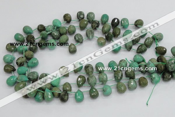 CAB24 15.5 inches 10*14mm faceted teardrop green grass agate beads