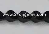 CAB336 15.5 inches 10*14mm faceted & twisted rice black agate beads