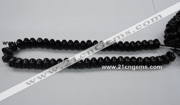 CAB340 15.5 inches 8*14mm hexagon rondelle black agate gemstone beads