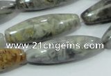 CAB565 15.5 inches 12*40mm rice silver needle agate gemstone beads