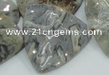 CAB580 15.5 inches 40*40mm wavy triangle silver needle agate beads