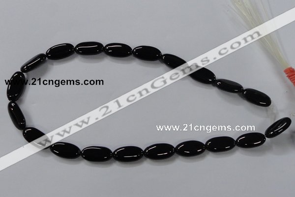 CAB760 15.5 inches 10*20mm oval black agate gemstone beads wholesale