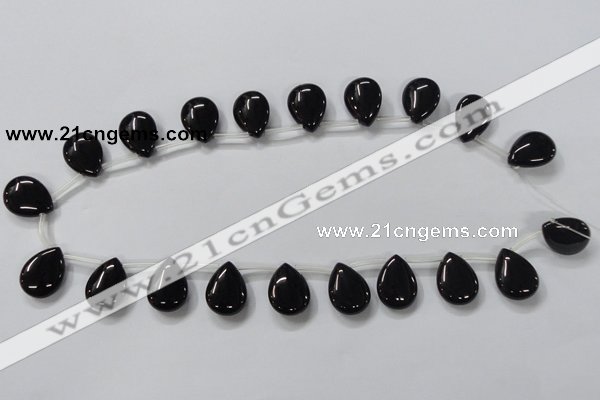 CAB772 15.5 inches 15*20mm top-drilled flat teardrop black agate beads