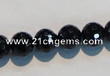 CAB784 15.5 inches 12mm faceted round black agate gemstone beads
