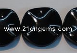 CAB827 15.5 inches 30mm wavy coin black agate gemstone beads wholesale
