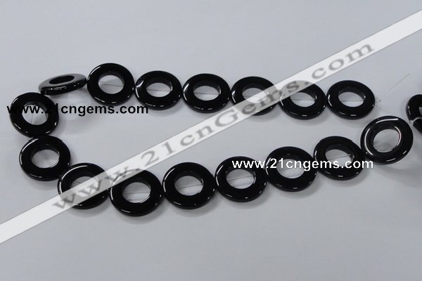CAB856 15.5 inches 25mm donut black agate gemstone beads wholesale