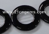 CAB857 15.5 inches 30mm donut black agate gemstone beads wholesale