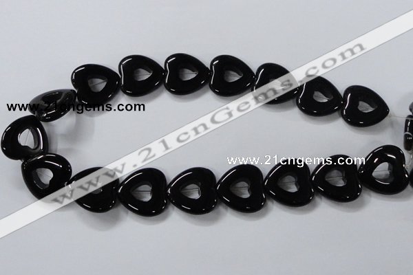 CAB861 15.5 inches 24*24mm heart black agate gemstone beads wholesale