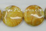 CAB945 15.5 inches 25mm flat round yellow crazy lace agate beads