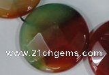 CAG1083 15.5 inches 40mm faceted coin rainbow agate beads