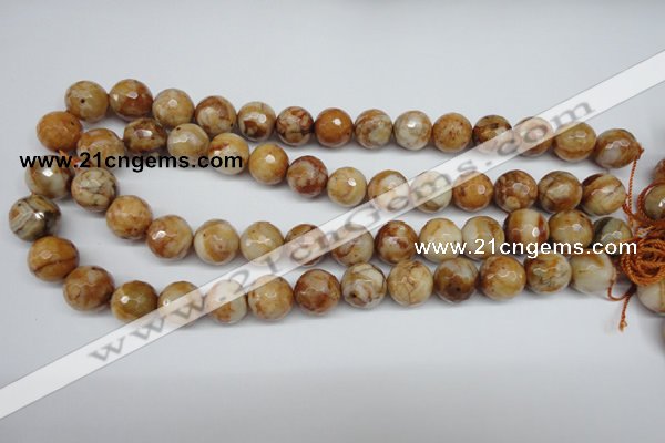 CAG1889 15.5 inches 14mm faceted round lemon crazy lace agate beads