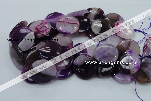 CAG201 15.5 inches 30mm flat round purple agate gemstone beads