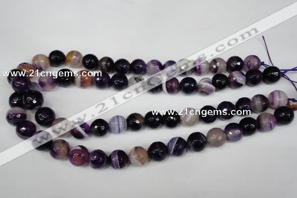 CAG2098 15.5 inches 14mm faceted round purple line agate beads